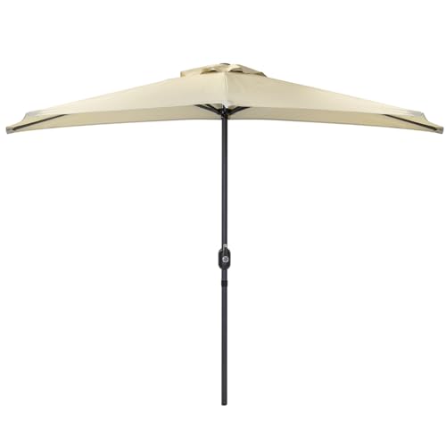 CHARLES BENTLEY Outdoor Garden Patio 2.7m Beige Metal Garden Half Balcony Parasol Umbrella With Crank Function Water Resistant Sunshade Free Standing 38mm Pole Steel Frame In Grey (235x135cm)