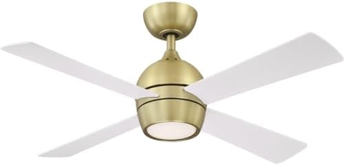 Fanimation Kwad 4 Blade Ceiling Fan 15.05 Inches Tall and 44 Inches Wide with Brushed Satin Brass Finish and Matte White Blades