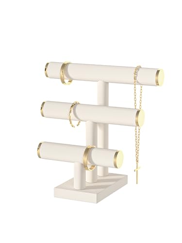 Julysky Bracelet Holder Stand, Bracelet Display with 3 Tier,Jewelry Organizer Stand for Necklaces Bangles and Watches (Beige)