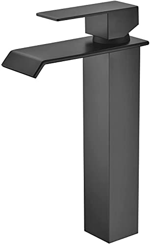 Flash Deals - 60% OFF Waterfall Matte Black Bathroom Faucet Single Handle Single Hole Modern Design Vessel Sink Faucet SUMERAIN