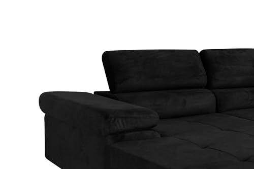 SOFILAND Ecksofa Aller U XXL-Ecksofa mit Schlaffunktion und Zwei Bettkästen in Grau, Linke Seite (Schwarz)