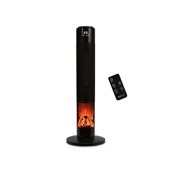 MONHOUSE Oscillating Tower Fan Heater with Fireplace 33 inches Portable PTC Ceramic Electric