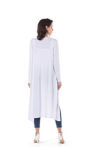 Image of Women's Solid Sweater Essential Duster Long Cascading Open Front Lightweight Blue Cardigan