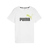 PUMA Boy's Essential + 2 Colour Logo Tee, White/Lime Sheen, L