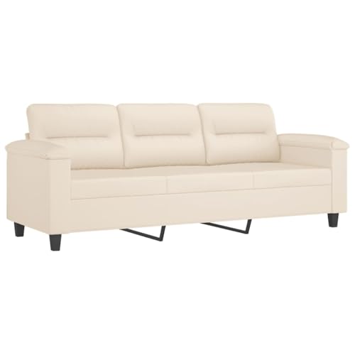 vidaXL Sofagarnitur 4-TLG., Sessel Couch mit Kissen Fußhocker, Sofa Wohnzimmersofa mit Armlehnen, Couchgarnitur Designsofa Sitzmöbel Polstermöbel, Beige Mikrofasergewebe – Bild 6