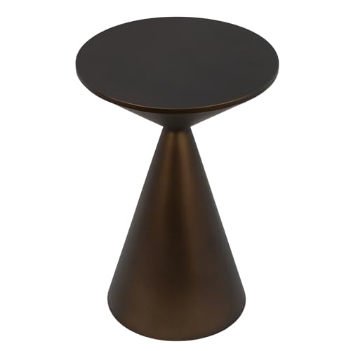 COVLON Small Drink Table, Round Martini Table, Drum End Table Side Table, Metal Accent Table,for Small Space Living Room, Bedroom, Brown - Thumbnail 4