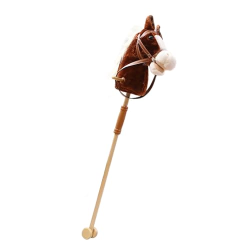 Stick Horse Wooden Pole Handcrafted,Pretend Play,with Realistic Sound Effects Hobby Horse on A Stick for Kids Boys Girls Gift, Coffee with Roller