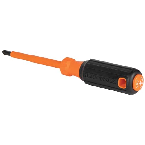 Klein Tools 6834INS Insulated Screwdriver, Made in USA, 1000V #2 Phillips Tip Screwdriver with 4-Inch Shank, Tip-Ident, Cushion-Grip Handle
