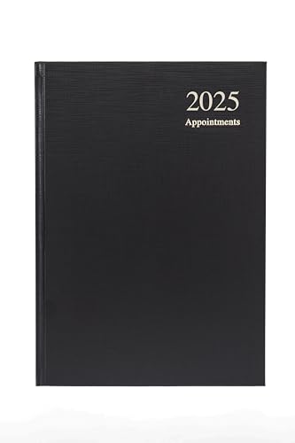 Collins Essential 2025 Business Diary - A5 Day to a Page with Appointments Planner with Leathergrain Hardback Cover - Black - ESSA51A.99-25
