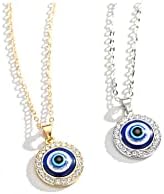Healing Hearts Evil Eye Protection Charm Pendant Necklace Gold or Silver for Women Men Evil Eye Necklace Chain Blue Eyes Kabbalah Protection Luck Amulet Pendant Necklace Evil Eye Minimalist Simple Necklace Gift