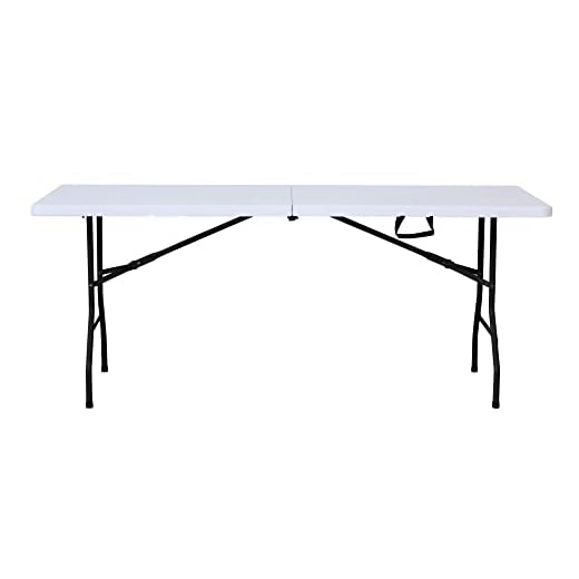 RESOL Easy Mesa Plegable 180x75 cm | Plástico Blanco y Acero | Mesa Jardín Multiusos Picnic Camping Catering Interior | Resistente - Fácil Mantenimiento y Almacenaje | hasta 8 Personas