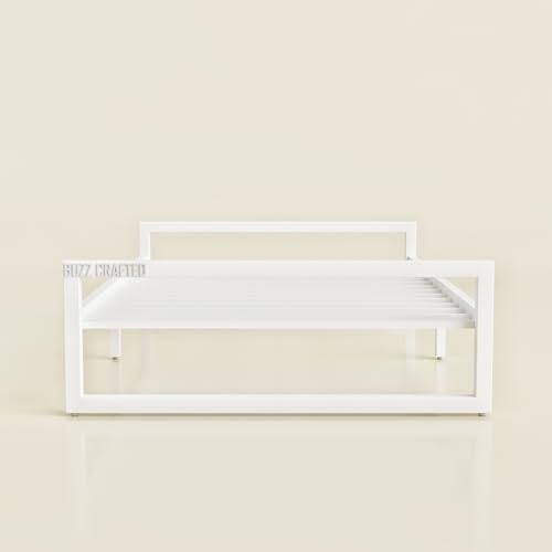 Image of Single Size Metal Bed Frame | SingleMetal Bed for Adults | Heavy Duty Iron Bed | Steel Bed Single | Single Metal Cot | White MetalBed | Platform Bed | Metal Slats | No Box Spring Needed