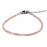 Miracles Minéraux Bracelet perle ronde facettée 2 mm / 4 mm, pierre naturelle, création artisanale française, plus de 50 choix (2 mm acier inox, rhodochrosite)