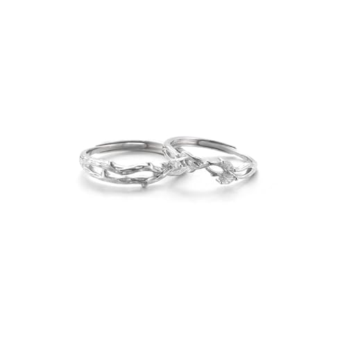 Bague Mariage Couple Argent Branches et Feuilles, alliance réglable zircone