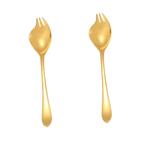 SOLUSTRE 2Pcs Stainless Steel Salad Serving Spoons Heavy Duty Dual Use Fork and Spoon Utensils Ergonomic Design for Kitchen Tableware and Shiny Finish for Home Restaurant