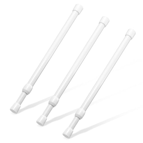 Image of Spring Tension Rod, Goowin Small Tension Rod, 5 /8 inch Diameter No Drilling Expandable Short Tension Rods Spring Rods, Tension Rods for Closet, Cupboard, Hanging Clothes, White, 3 Pack (12-20 inch)