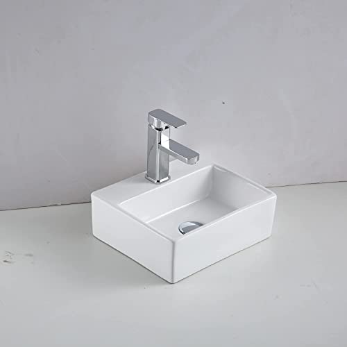 Qi&Yi Bathroom Vanity Ceramic Vessel Sink Wall Mount Small Half Bathroom Corner Basin Faucet Pop Up Drain Combo … #TOP1