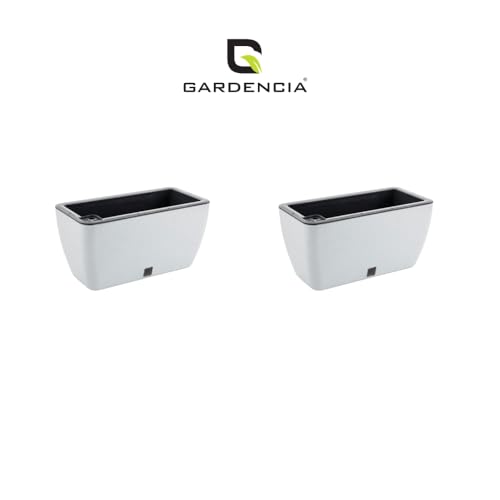 Image of GARDENCIA Self Watering Flower Pots for Outdoor Indoor Gardening /Rectangle Big Plant Pot with Polypropylene UV Material /Decorative Modern Gamla (Pack of 2, Recta Big Stone White)