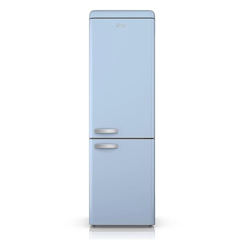 Swan SR11020BLNE Retro 70/30 Fridge Freezer with 4 Glass Shelves, 3 Freezer Drawers, Salad Crisper, Chrome Wine Rack, Energy Class E, Blue