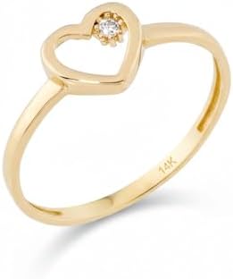 14K Real Solid Gold Ring for Women, Open Heart with Simulated Dia...