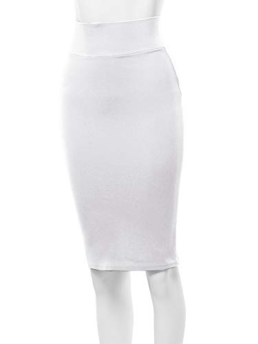 A2Y Solid Ponte Knee Length Slit Techno Span High Waist Pencil Skirt White 1Xl #TOP4