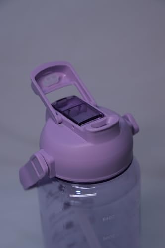 Image of Motivational Water Bottle with Time Markers, 2 Litre Bottle, Double sipper Flip-Top Lid (purple)
