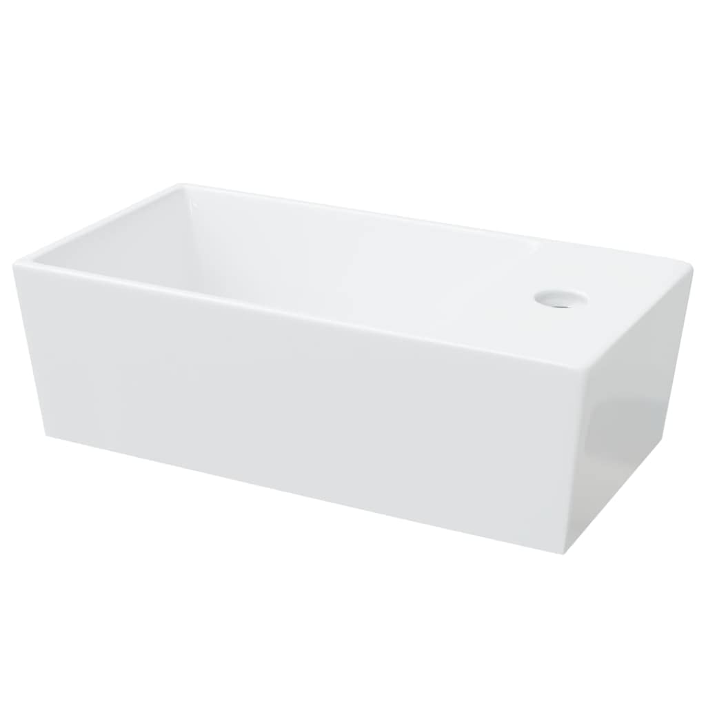 Lavabo in ceramica bianca, 48 x 25 x 15 cm, lavabo da appoggio per bagno degli ospiti, WC, lavello da parete, per ristrutturazione e ristrutturazione