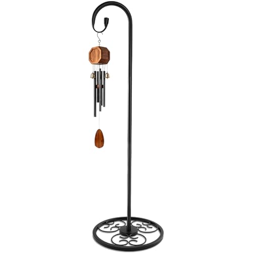 Xensdenban 63 Adjustable Shepherd Hook Stand with Round Base Stand for Wind Chime Bird Feeder Lantern for Indoor & Outdoor Garden Patio Home Decor. (Single Shepherds Hook 63 Inches)