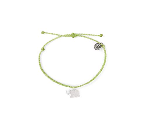 Pura Vida Silver Elephant Charity Wildlife Bracelet - 100% Waterproof, Adjustable Band - Coated Charm, Green