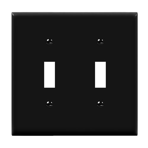 ENERLITES Double Toggle Switch Cover Two Gang Light Switch Wall Plate Standard Size 2-Gang 4.5 x 4.5 Unbreakable Polycarbonate Thermoplastic UL Listed 8812-BK Black