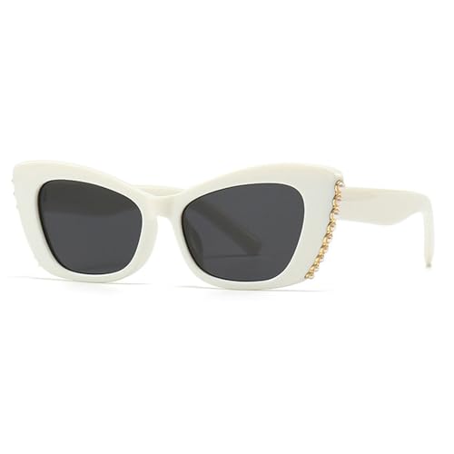 willochra Cat eye Pearl sunglasses Cute Trendy for Women Bling Fun Rhinestone Crystal Party Sun Shades uv400 F27 (white)