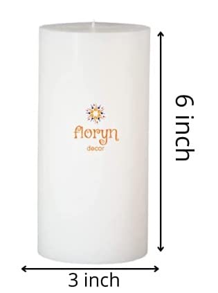 Image of Floryn Decor White Pillar Candles Set of 2 | Smokeless | Odourless | Dripless | Long Burning Candle (Combo of 2) (3 by 6 inches)