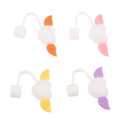 COMPUKAS 4 Tapas de Silicona para Pajitas Reutilizables Diseño de Corazón y Alas, a Prueba de Polvo Derrames, Ideales para Botellas de Agua y Estilo de Vida Activo