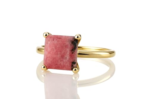 Bague en rhodonite rose véritable bijou fait main forme carrée pour femme