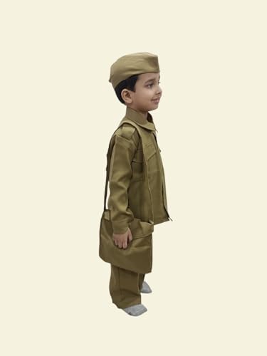 Image of BookMyCostume Indian Postman Dakiya with Classic Khaki Cap and Bag Community Helper Kids Fancy Dress Costume 10-12 years