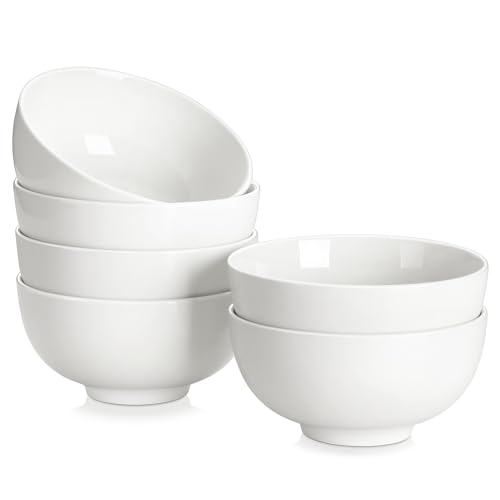 MALACASA Série REGULAR, 6 Bols à Céréales en Porcelaine Blanche de 780ml, Bols de Petit Déjeuner Ronds (15,2 cm), Idéaux pour Soupe, Salades et Riz