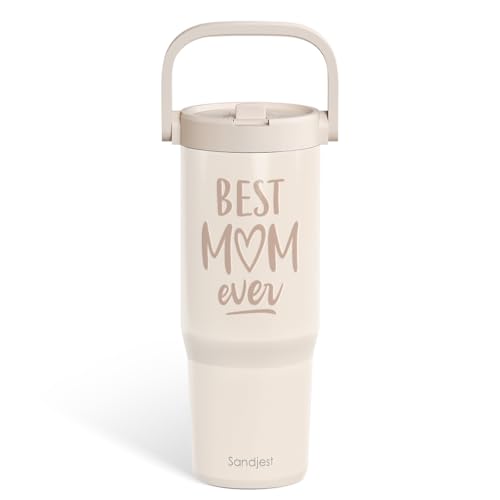 SANDJEST Mom Stainless Steel Straw Lid Tumbler 30oz with Car