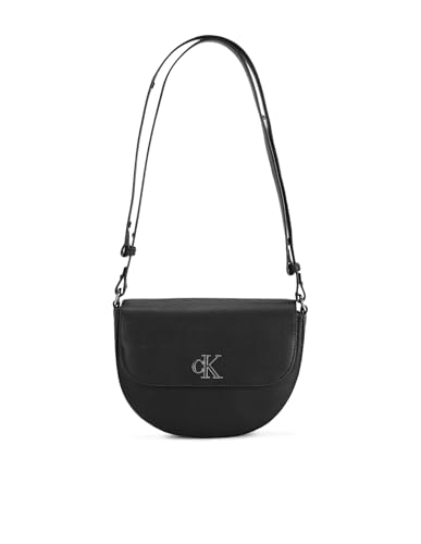 Calvin Klein Jeans Damen Umhängetasche Minimal Monogram Saddle Bag Klein, Schwarz (Black), Einheitsgröße