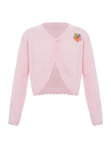 Aislor Kids Girls Flower Knitted Cardigan Sweater Bolero Shrug One Button Open Front Long Sleeve Dress Cover Up