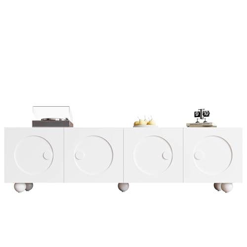 Gecheer Mobile TV Bianco Moderno, Mobiletto Bassa per TV con Ante 3D GoFFrate, 180,5 x 38 x 50 cm, in PB+MDF, per Soggiorno, Sala da Pranzo e Camera da Letto
