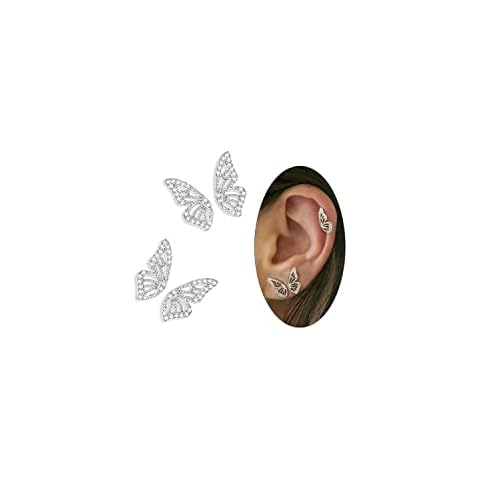 Luxval Silver Butterfly Wing Earrings (2 Pairs), Sterling Silver CZ Butterfly Studs, Half Butterfly Studs, Sparkly Butterfly Earrings, Tiny Cartilage Hypoallergenic Earrings for women Cover