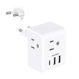 European Travel Plug Adapter, International Power Plug Adapter with 3 Outlets 3 USB Charging Ports(1 USB C), Type C Plug Adapter Travel Essentials to Most Europe EU Spain Italy France Germany