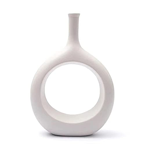 Sfeexun Vase pour Fleur en Céramique Blanc Moderne Vases Abstrait Artistique Accent Décoratif pour la Décoration Intérieure H-23cm Cover