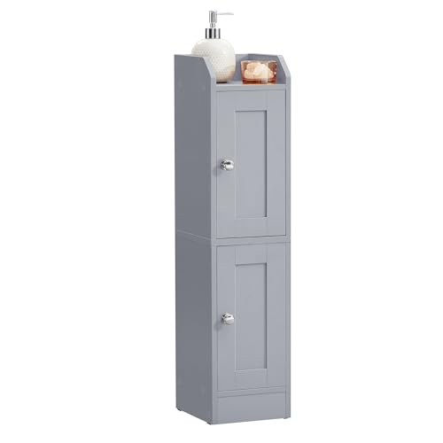 Image of VASAGLE Siren Collection - Slim Storage Cabinet with Reversible Doors, Small Storage Corner Floor Cabinet, Narrow Orgnizer, Adjustable Shelves, Farmhouse, Dove Gray UBBK312GD01S