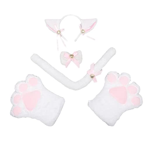 Conjunto de fantasias de gato | orelhas de gato bandana de pelúcia patas gravata borboleta - Traje C