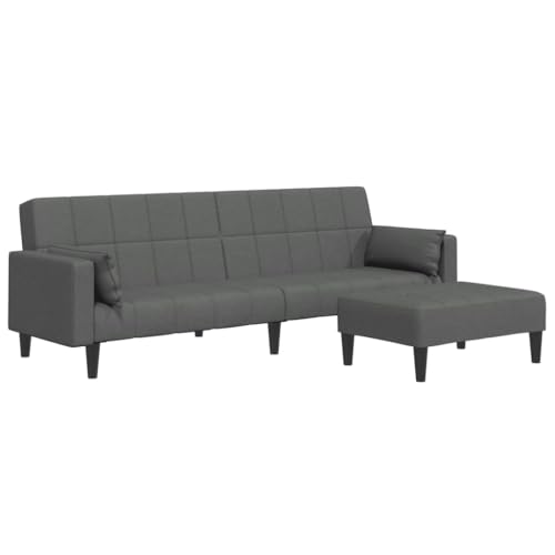 Genérico wenjingqi Sofá Cama de 2 plazas con Taburete Tela Gris Oscuro,3258124