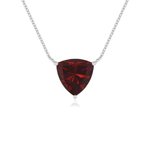 GEM NOIR Natural Garnet 6MM Trillion Solitaire Pendant Necklace for Women in Sterling Silver January Birthstone Jewelry Gifts for Birthday Anniversary Christmas Valentine (Prong-set)