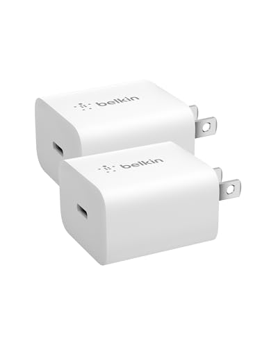 Image of Belkin USB C Charger Block 20W (2-Pack) - Fast Charging - Apple iPhone 17, Air, Pro, Pro Max, iPad, AirPods, Apple Watch, Samsung Galaxy S25, Nintendo Switch 2 & More - White