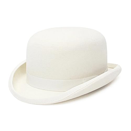 Chapeau melon en feutre blanc et doublure satin élégante pour cérémonies