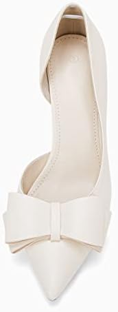 Womens Bow Heels Closed Pointed Toe Dress Shoes Stiletto Slip on Wedding Pumps White | Image 5